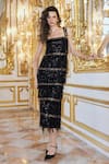 Buy_Dash And Dot_Black Polyester Sequins, Lace, Embroidery, Fringe Square Tiered Work Dress _at_Aza_Fashions