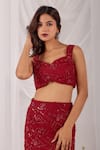 Damoiselle_Red Net, Shantoon, Georgette Sequins, Beads Gulzaar Embroidered Pencil Skirt Set _Online_at_Aza_Fashions