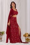 Buy_Damoiselle_Red Net, Shantoon, Georgette Sequins, Beads Gulzaar Embroidered Pencil Skirt Set 