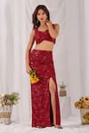 Shop_Damoiselle_Red Net, Shantoon, Georgette Sequins, Beads Gulzaar Embroidered Pencil Skirt Set 