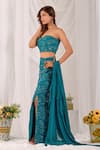 Damoiselle_Teal Net, Shantoon, Georgette Sequins, Aqua Serene Embroidered Pencil Skirt Set _Online_at_Aza_Fashions