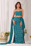 Damoiselle_Teal Net, Shantoon, Georgette Sequins, Aqua Serene Embroidered Pencil Skirt Set _at_Aza_Fashions