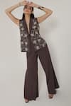 Shop_Shagufta_Brown Georgette Embroidery, Zari V-neck Two Tone Zardozi Jacket Pant Set _Online_at_Aza_Fashions