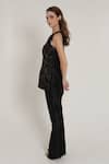 Shagufta_Black Silk Embroidery, Metallic Thread Halter Work Top And Bell Bottom Pant Set _Online_at_Aza_Fashions