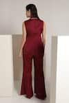 Shop_Shagufta_Maroon Silk Embroidery V-neck Rose Sleeveless Jacket Pant Set _at_Aza_Fashions