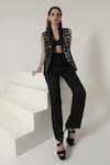 Buy_Shagufta_Black Silk Mirrors, Embroidery Open Neck, Work Jacket Pant Set _at_Aza_Fashions
