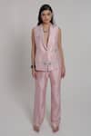 Buy_Shagufta_Pink Silk Embroidery V-neck Jacket Pant Set _at_Aza_Fashions