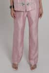 Shagufta_Pink Silk Embroidery V-neck Jacket Pant Set _Online_at_Aza_Fashions