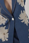 Shagufta_Blue Denim Embroidery V-neck Floral Hand Jacket Pant Set _at_Aza_Fashions