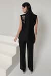 Shop_Shagufta_Black Silk Embroidery V-neck Sleeveless Floral Jacket Pant Set _at_Aza_Fashions