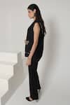 Buy_Shagufta_Black Silk Embroidery V-neck Sleeveless Floral Jacket Pant Set _Online_at_Aza_Fashions