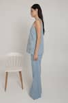 Shagufta_Blue Denim Embroidery Round Neck Halter Top And Pant Set _Online_at_Aza_Fashions