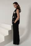 Buy_Shagufta_Black Crepe Pearls, Embroidery V-neck Floral Dabka Jacket Pant Set _Online_at_Aza_Fashions