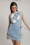Buy_Shagufta_Blue Denim Embroidery, Patchwork Round Neck Hand Top And Skirt Set _at_Aza_Fashions
