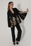 Shagufta_Black Silk Embroidery Cape Sleeve Blazer And Pant Set _Online_at_Aza_Fashions