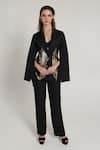 Buy_Shagufta_Black Silk Embroidery Cape Sleeve Blazer And Pant Set _at_Aza_Fashions