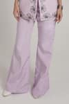 Shagufta_Lavender Crepe Embroidery V-neck Floral Jacket Pant Set _Online_at_Aza_Fashions