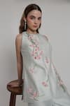 Shop_Shagufta_Green Chanderi Embroidery Halter Neck Floral Hand Thread Top And Pant Set _Online_at_Aza_Fashions