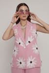 Shop_Shagufta_Pink Denim Patchwork V-neck Floral Sleeveless Jacket Pant Set _Online_at_Aza_Fashions