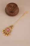Shop_Smars Jewelry_Gold Plated Antique Floral Carved Embellished Maangtikka _at_Aza_Fashions