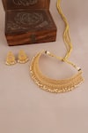 Shop_Smars Jewelry_Gold Plated Pearls, Beads Antique Drop Choker And Chandbalis Set _at_Aza_Fashions