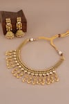 Shop_Smars Jewelry_Gold Plated Stones, Pearls Kundan Antique Layered Choker Necklace Set _at_Aza_Fashions