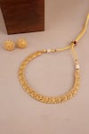 Shop_SMARS JEWELRY_Gold Plated Antique Carved Choker And Stud Earrings Set _at_Aza_Fashions