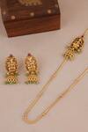 Shop_SMARS JEWELRY_Gold Plated Beads, Stones Maa Lakshmi Carved Brooch Antique Temple Necklace Set _at_Aza_Fashions