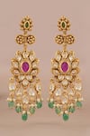 Shop_Smars Jewelry_Multi Color Stones, Pearls Antique Carved Embellished Dangler Earrings _at_Aza_Fashions