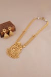 Shop_Smars Jewelry_Gold Plated Gemstones, Beads Antique Carved Long Pendant Necklace Set _at_Aza_Fashions