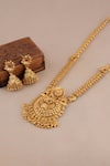 Shop_Smars Jewelry_Gold Plated Gemstones, Beads Antique Carved Long Pendant Necklace Set _Online_at_Aza_Fashions