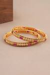 Smars Jewelry_Gold Plated Stones Antique Carved Ruby Studded Pair Of Bangles _Online_at_Aza_Fashions
