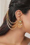 Smars Jewelry_Gold Plated Stones, Beads Antique Three Layered Carved Pair Of Ear Chains _Online_at_Aza_Fashions