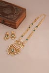 Shop_Smars Jewelry_Gold Plated Stones, Pearls Embellished Antique Rajwadi Pendant Necklace Set _at_Aza_Fashions