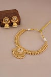 Shop_Smars Jewelry_Gold Plated Stones, Pearls Antique Floral Kundan Choker Set _at_Aza_Fashions