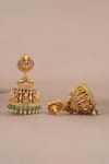 Smars Jewelry_Gold Plated Stones, Pearls Maa Lakshmi Carved Antique Temple Jhumkas _Online_at_Aza_Fashions