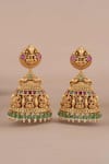Shop_Smars Jewelry_Gold Plated Stones, Pearls Maa Lakshmi Carved Antique Temple Jhumkas _at_Aza_Fashions