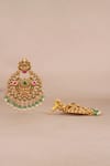 Smars Jewelry_Gold Plated Stones, Pearls Maa Lakshmi Carved Antique Temple Earrings _Online_at_Aza_Fashions