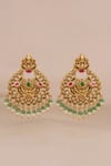 Shop_Smars Jewelry_Gold Plated Stones, Pearls Maa Lakshmi Carved Antique Temple Earrings _at_Aza_Fashions