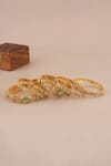 Smars Jewelry_Gold Plated Stones, Antique Floral Carved Embellished Bangles - Set Of 6 _Online_at_Aza_Fashions