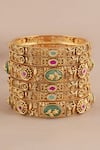 Buy_Smars Jewelry_Gold Plated Stones, Antique Floral Carved Embellished Bangles - Set Of 6 _Online_at_Aza_Fashions