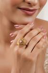 Buy_Smars Jewelry_Gold Plated Stones, Beads Floral Carved Embellished Finger Ring _at_Aza_Fashions