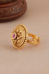 Smars Jewelry_Gold Plated Stones, Beads Floral Carved Embellished Finger Ring _Online_at_Aza_Fashions