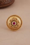 Shop_Smars Jewelry_Gold Plated Stones, Beads Floral Carved Embellished Finger Ring _at_Aza_Fashions