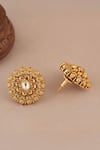 Smars Jewelry_Gold Plated Stones Kundan Floral Carved Antique Stud Earrings _Online_at_Aza_Fashions
