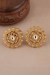 Shop_Smars Jewelry_Gold Plated Stones Kundan Floral Carved Antique Stud Earrings _at_Aza_Fashions