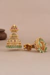 Smars Jewelry_Gold Plated Stones, Beads Maa Lakshmi Carved Antique Jhumkas _Online_at_Aza_Fashions