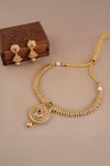 Shop_Smars Jewelry_Gold Plated Stones, Beads Rajwadi Antique Pendant Necklace Set _at_Aza_Fashions