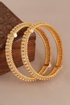 Shop_Smars Jewelry_Gold Plated Beads, Embroidery Antique Floral Carved Pair Of Bangles _at_Aza_Fashions