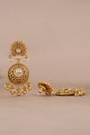 Smars Jewelry_Gold Plated Stones, Pearls Antique Carved Kundan Dangler Earrings _Online_at_Aza_Fashions